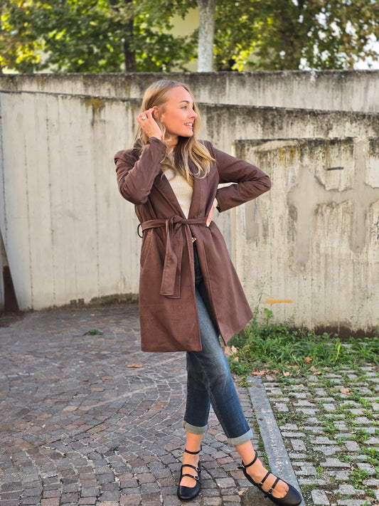 Cappotto in alcantara cioccolato