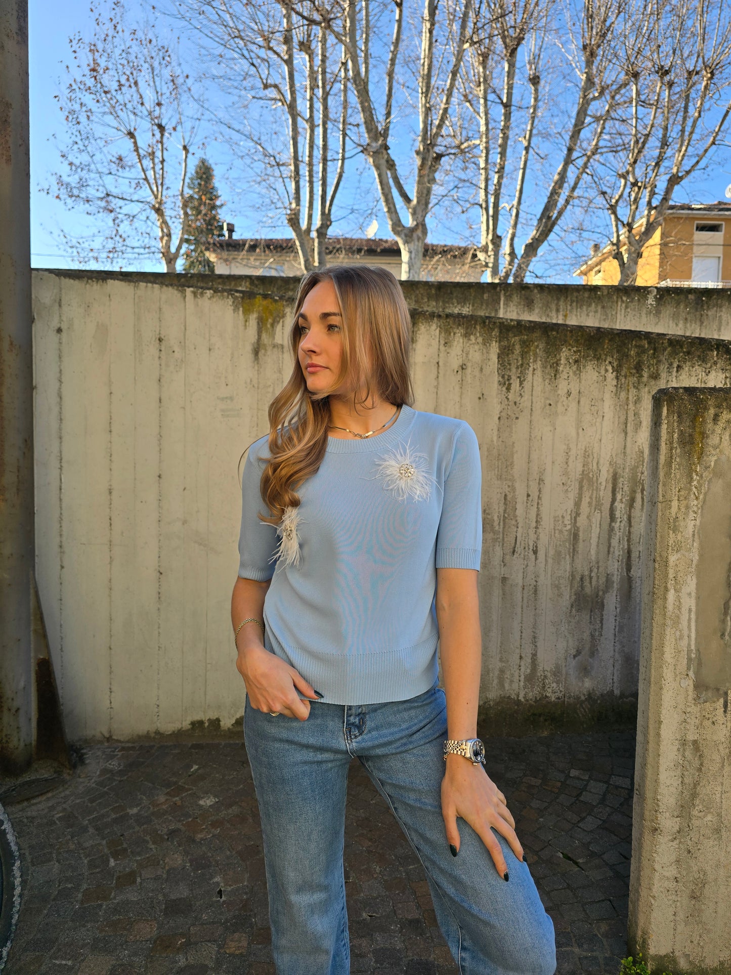 Maglia maniche corte con applicazioni