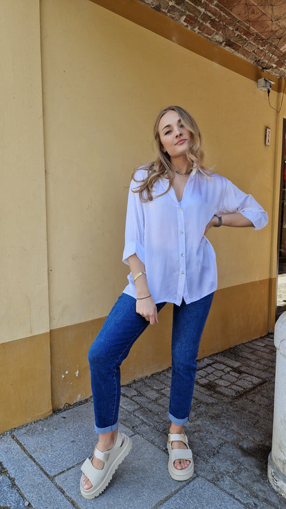 Camicia misto seta con maniche 3/4