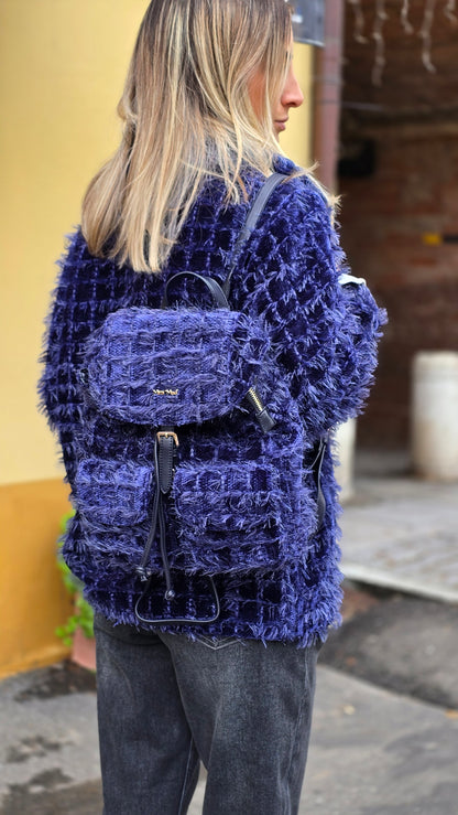 cappotto blu con inserti argento