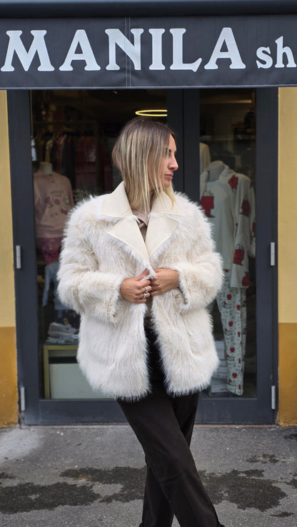 cappotto double-face ecopelliccia e scamosciato