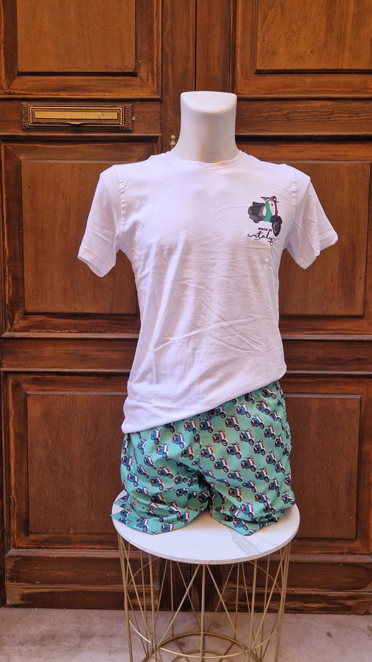 T-shirt Uomo bianca con stampa Vespa e ricamo made in Italy