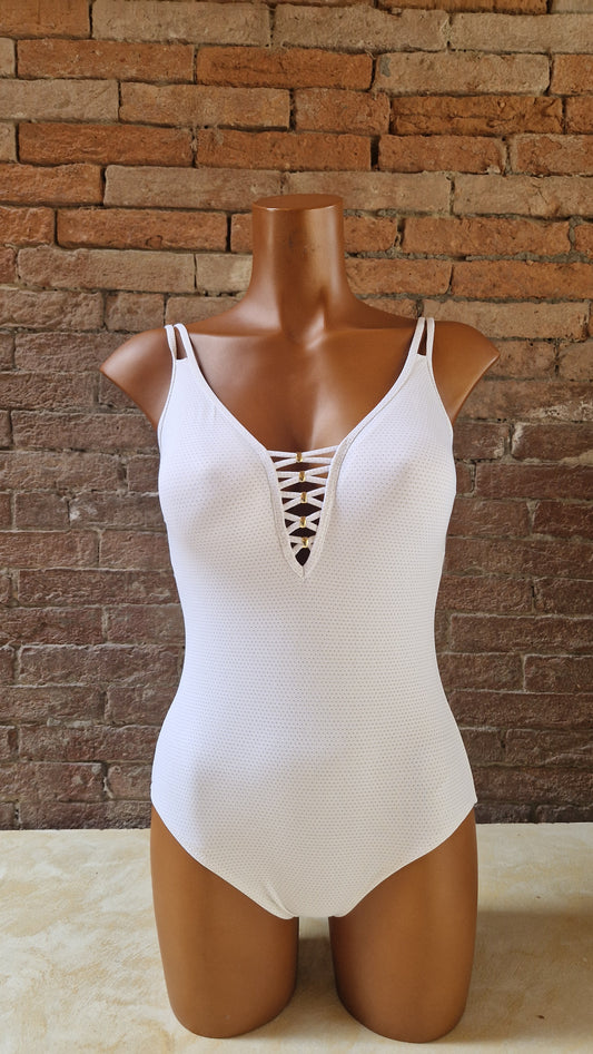 Costume intero con coppe bianco e oro Made in Italy