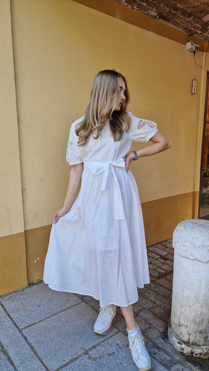 Abito  midi in cotone con gonna a ruota