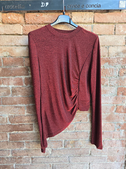 Maglia a maniche lunghe in lurex asimmetrica