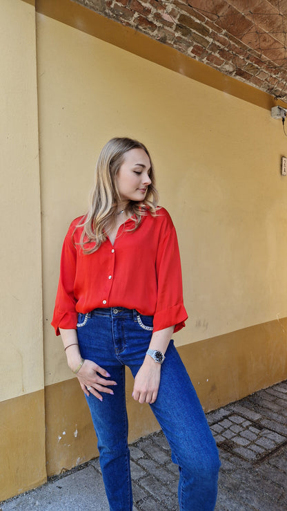 Camicia misto seta con maniche 3/4