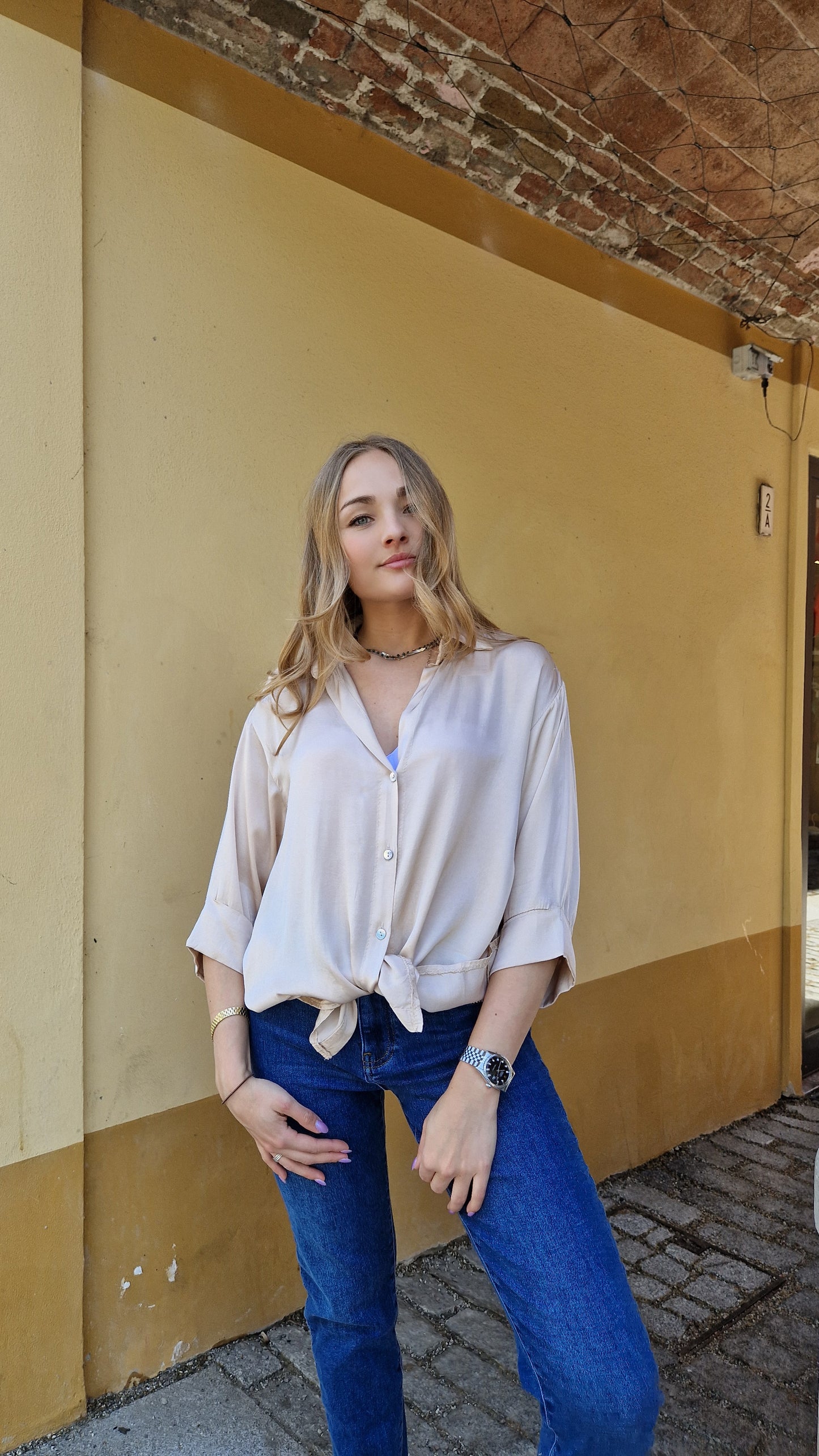 Camicia misto seta con maniche 3/4