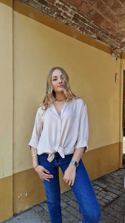 Camicia misto seta con maniche 3/4
