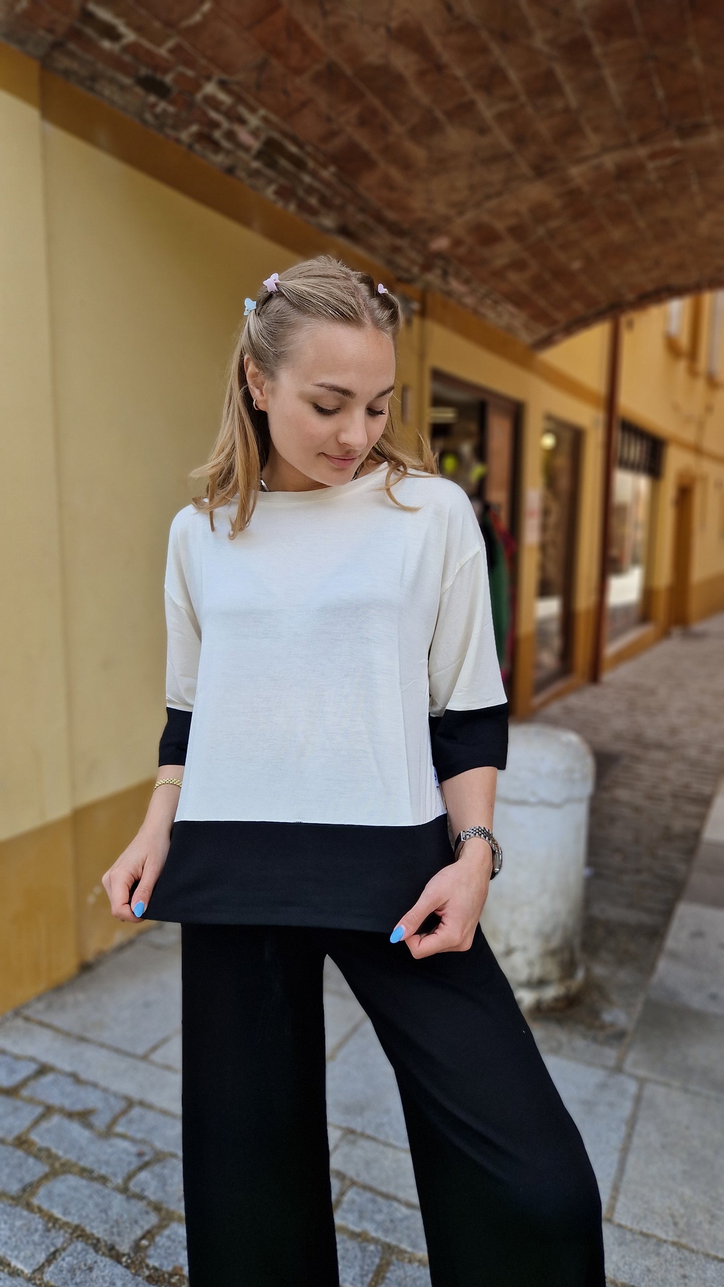 Maglia a maniche 3/4 in viscosa