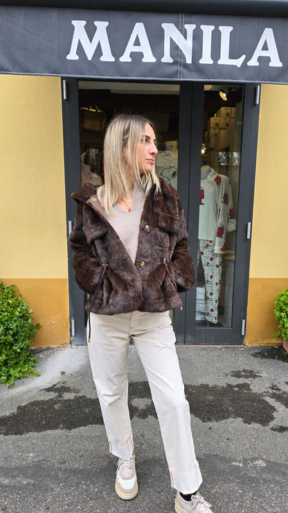 Bomber in ecopelliccia con cappuccio