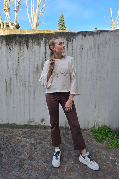 Pantalone con elastico in vita in jersey di viscosa