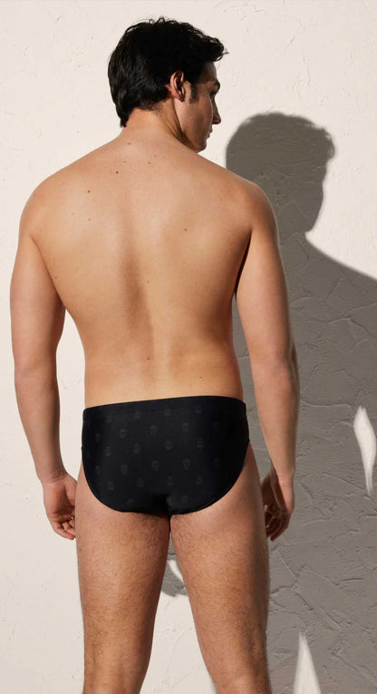 SLIP MARE UOMO NERO CON TESCHI TONO SU TONO