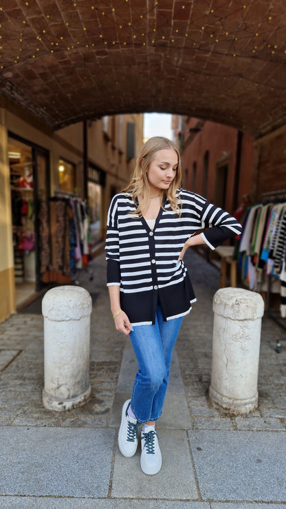 Cardigan estivo in viscosa a righe