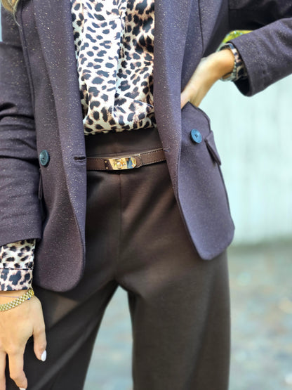 Pantalone in viscosa con elastico in vita a palazzo con risvolto