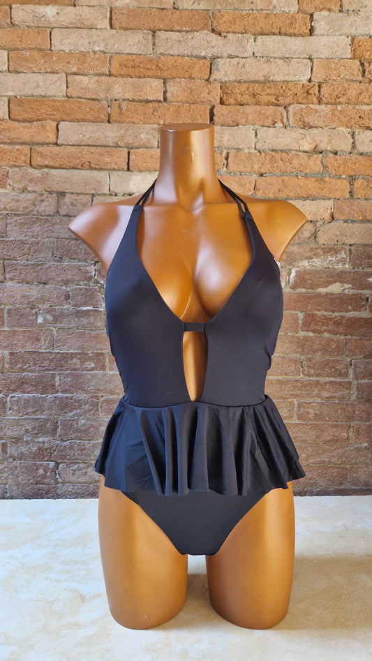 Costume intero nero con frappa