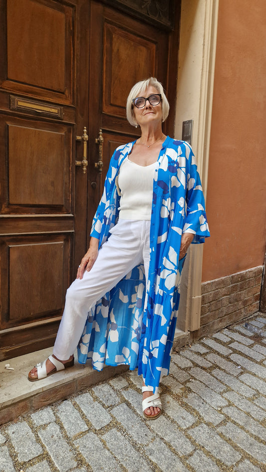 Abito/Camiciona con balze in raso di seta di Ragno