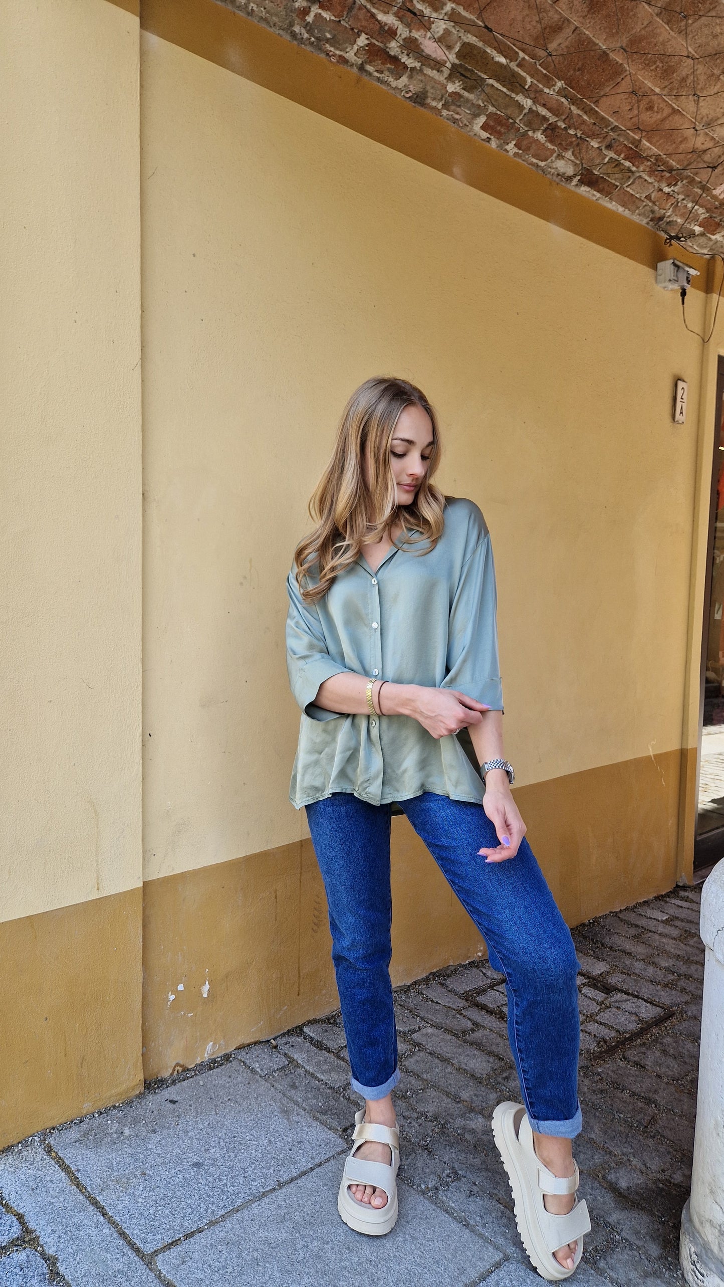 Camicia misto seta con maniche 3/4