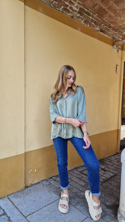Camicia misto seta con maniche 3/4