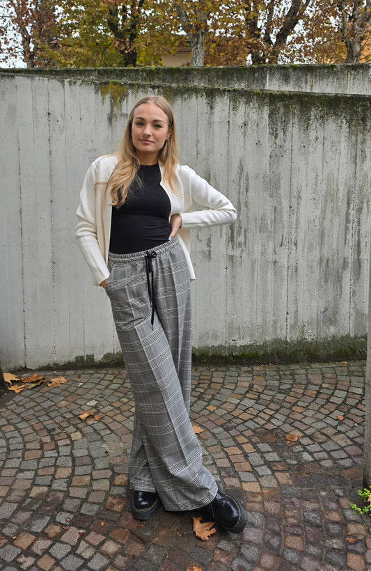 Pantalone con elastico in vita principe di galles