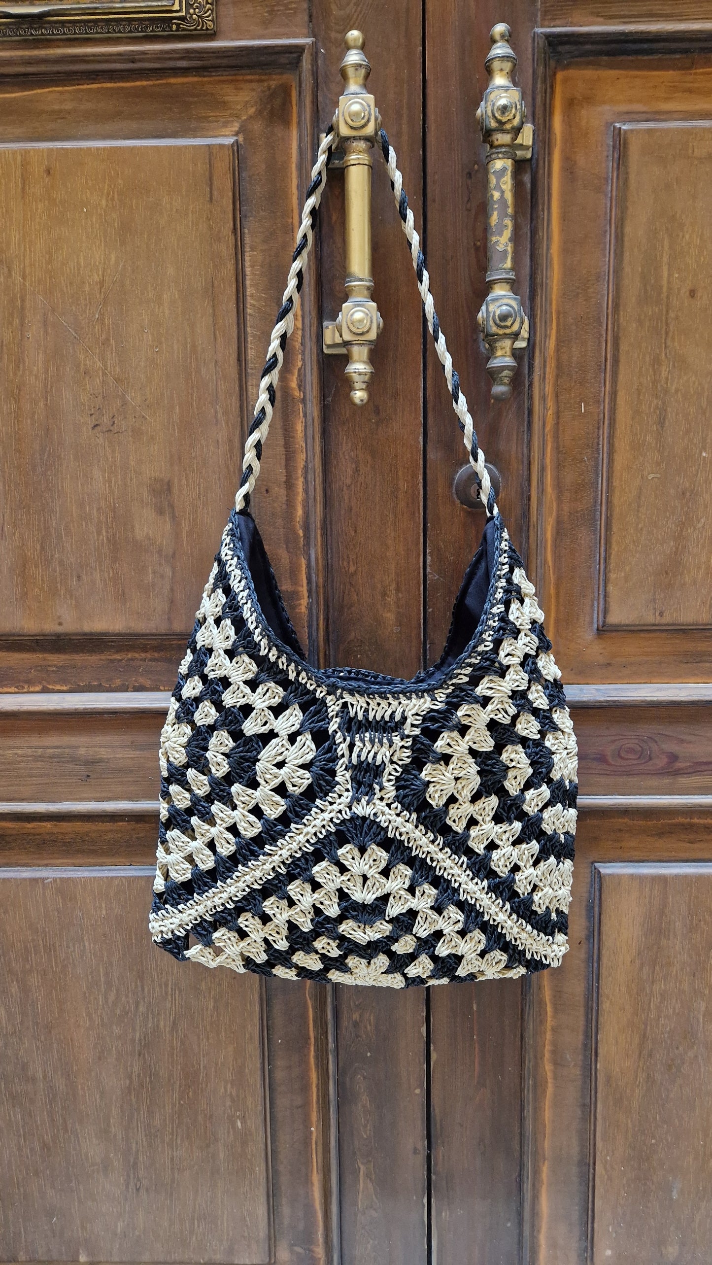 Borsa in paglia a spalla bicolore