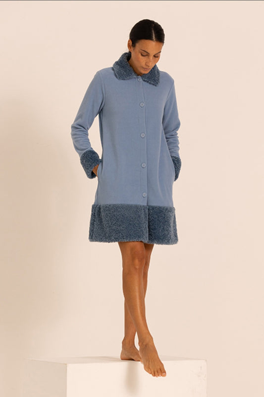Vestaglia in pile con bottoni e dettagli in ecopellicia MaryPlaid