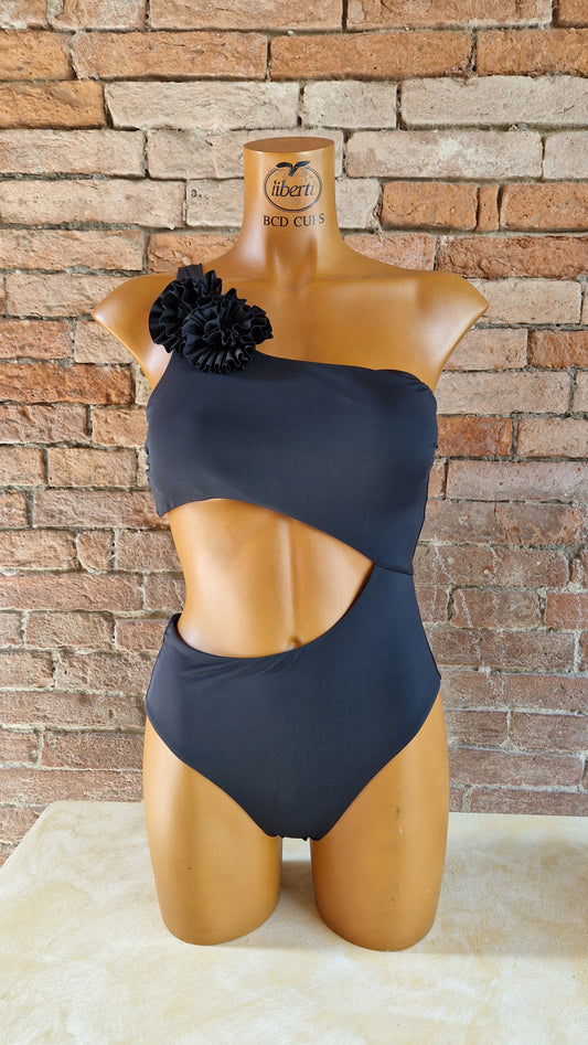 Costume intero nero cut out con spille removibili