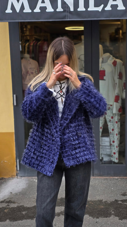 cappotto blu con inserti argento