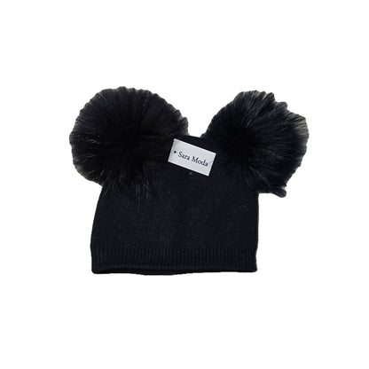Cappello con doppio pon pon removibili