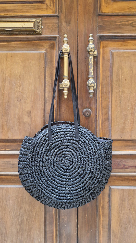 Borsa in paglia con manici in ecopelle Gisela