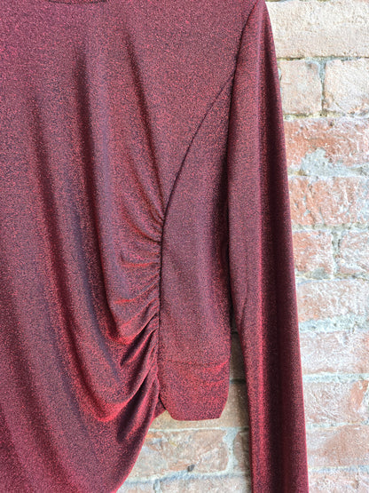 Maglia a maniche lunghe in lurex asimmetrica